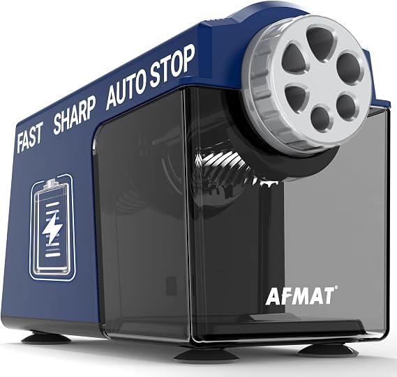 AFMAT Electric Pencil Sharpener with Container, 6 Holes Large Capacity Pencil Sharpener with Box for 6-11mm Thick Thin Pencils Refillable Heavy Duty Auto Shut Off for Office School Artist