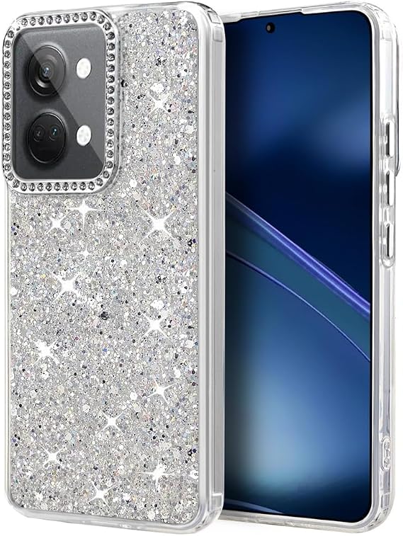 Phone Case for OnePlus Nord 3/OnePlus Ace 2V, Protective Cover with Bling Diamond Camera Lens Frame, Glitter Transparent Shockproof soft TPU Case. Shiny