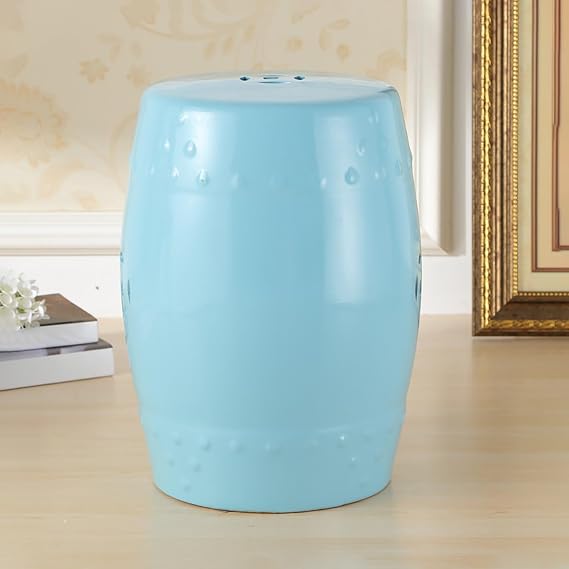 Decorative Drum Garden Stools,Glazed Hand-Painted Ceramic Drum Stool,Chinese-Style Seat Cushion/Stool,for Living Room Bedroom Balcony Patio.(Sky Blue,28x46cm)