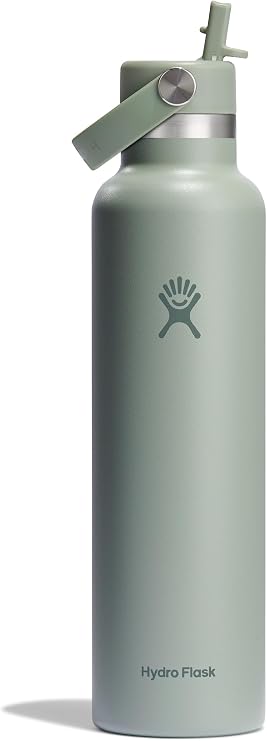 Hydro Flask Water Bottle - Insulated Stainless Steel - Standard Straw Lid, Non Spill, Leakproof in 24 Oz Agave Green