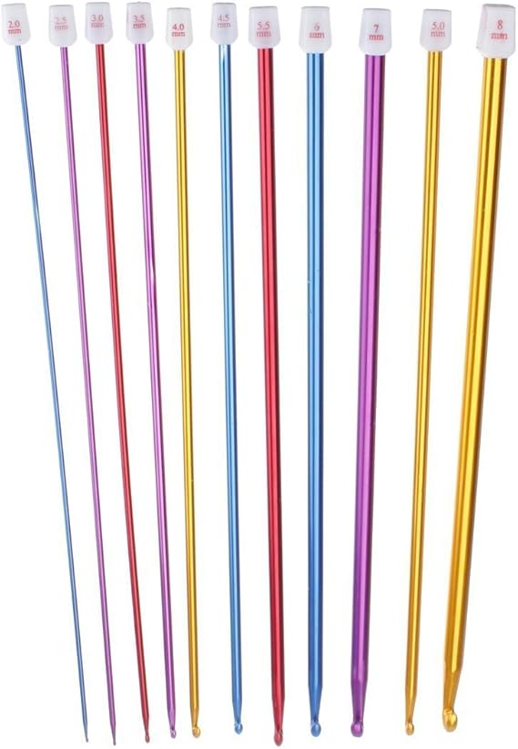 Zuoyou Crochet Hooks 11 Pack Diverse Size Assorted Color Tunisian Afghan Aluminum Knitting Needles Set (2mm to 8mm)