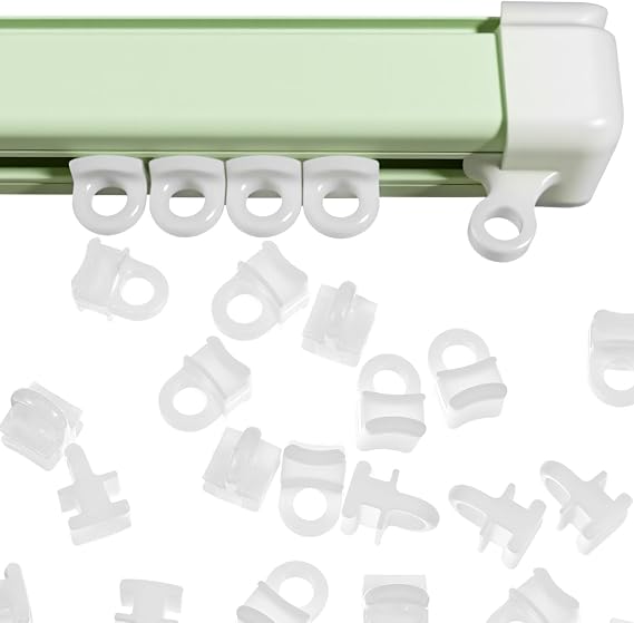 60Pcs Curtain Rail Gliders Hooks, White Plastic Curtain Glider Hooks, Effortless Rollers Rail Gliders for Window Door Shower Campervan, 10mm x 6mm