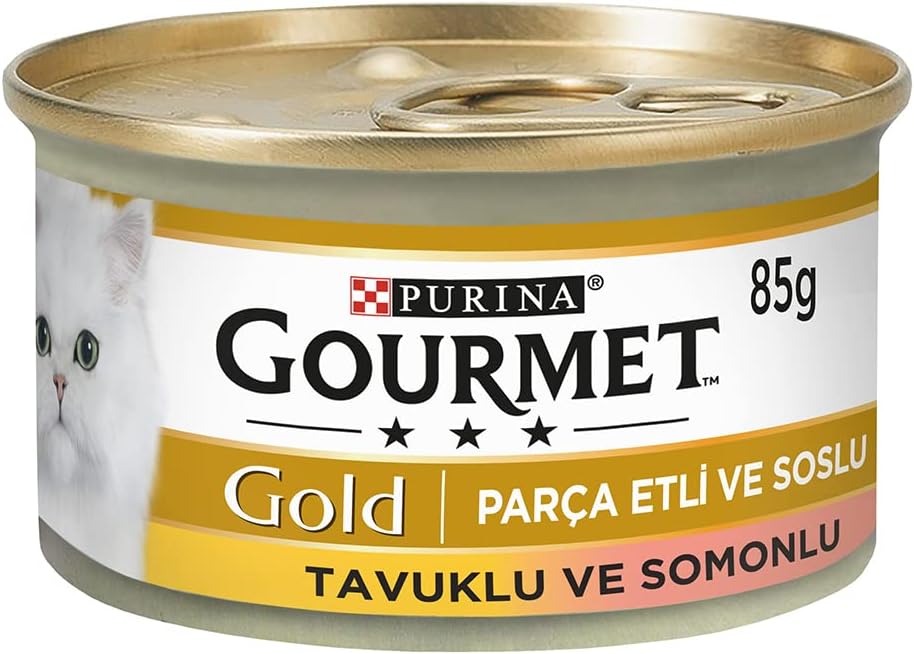 Gourmet Gold Parça Etli Somonlu & Tavuklu Yaş Kedi Maması, Yetişkin, 85 g