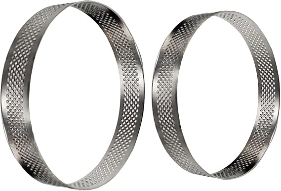 2pcs Steel Mousse Rings Fruit Mousse Mold Jelly Ring Mold Stainless Steel Perforated Tart Stainless for Baking Round Cake Dessert Silver