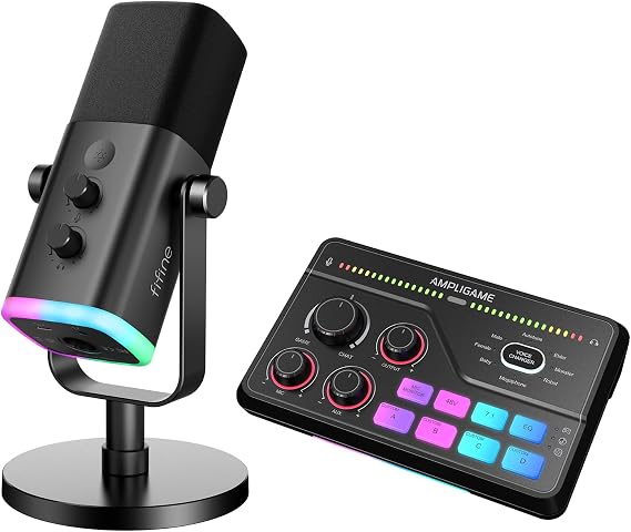 FIFINE Streaming Microphone with Audio Mixer - AM8+SC8