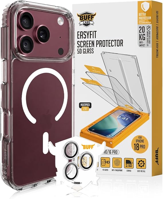 Buff iPhone 18 Pro Max ile Uyumlu Avantaj Paket - MagSafe Uyumlu Şeffaf Hybrid Kılıf + Easyfit 5D Ekran Koruyucu + Air Fit Lens Koruyucu