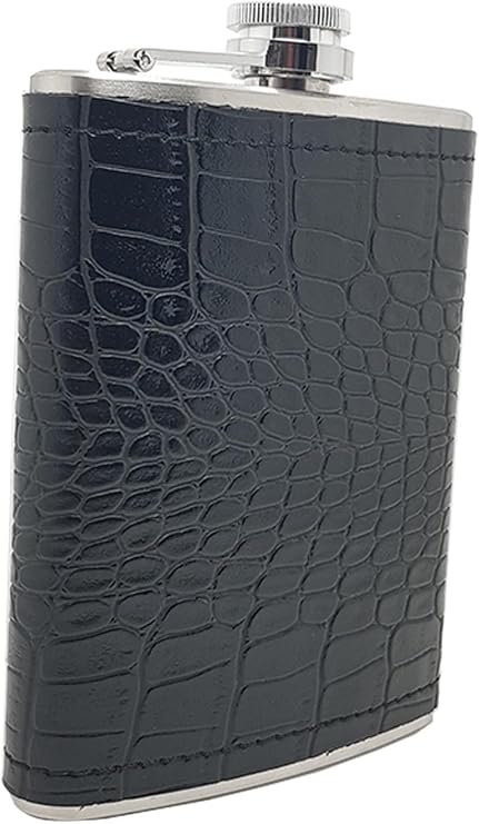 Çelik Üzeri Siyah Kroki Deri Kaplı 8 oz 240 ml içki Matarası kb03