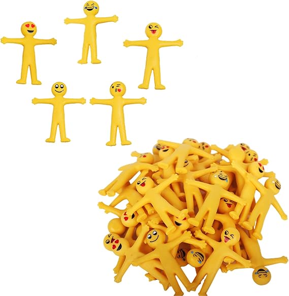 40p Little Yellow Smiley Stretchy Men,Mr Stretchy Smile Men/Man Smiley Face for Emoji Party Bags Fillers,Lucky Dip Prizes,Fidget Classroom Prizes fo Pinata Party Favour Stocking Fillers