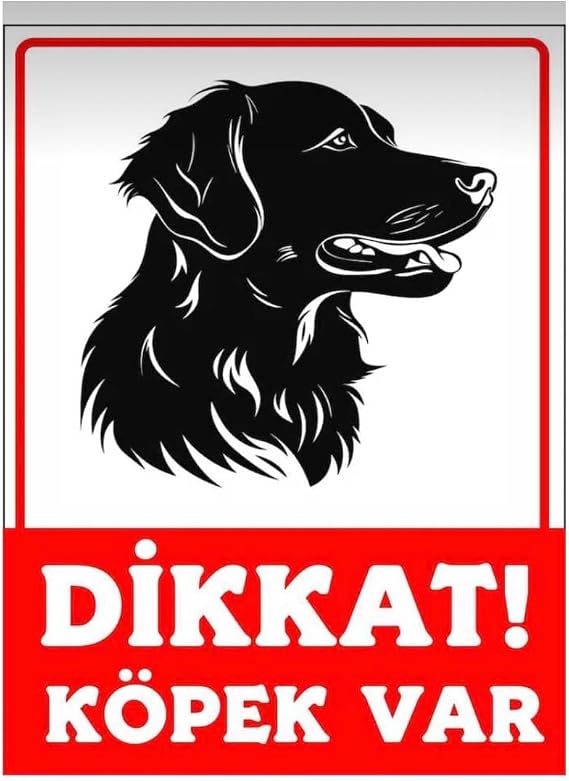 Dikkat Köpek Var Uyarı Levhası, Kendinden Yapışkanlı Folyo, 50 x 70 cm, Kırmızı ve Beyaz