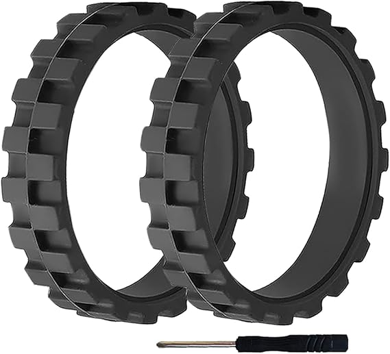 Tires for IROBOT ROOMBA Wheels Series 500, 600, 700, 800, 900 E5 and i7 Anti-Slip, Great Adhesion and Easy Assembly. Replacement Part for Roomba Models with Screwdriver (Black, Pack of 2)