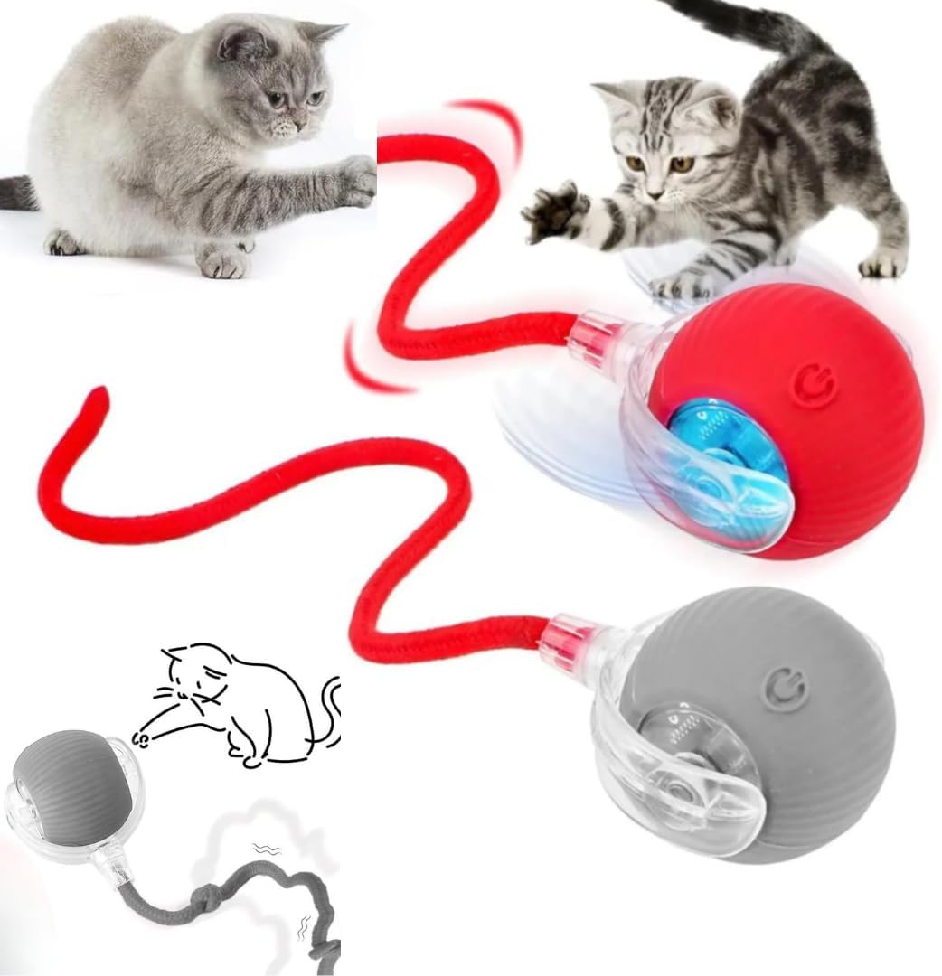Kedi Oyuncağı Topu Kuyruklu Otomatik Yuvarlanan Top, Hareketli Kuyruk, USB Şarjlı, LED Işıklı, 3 Oyun Modu, Evcil Hayvanlar İçin Eğlenceli Oyuncak