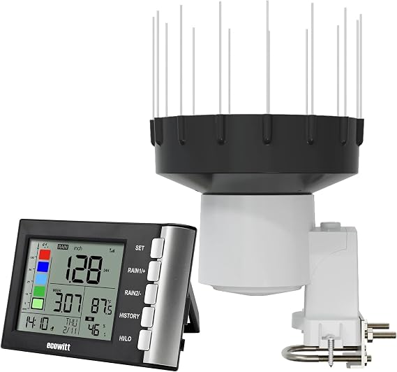 ECOWITT WH5370H Wireless Digital Rain Gauge (with Thermometer), High-Precision Self-Draining Rain Collector featuring a 3.5cm Enhanced Funnel Design for Real-Time Rainfall Monitoring
