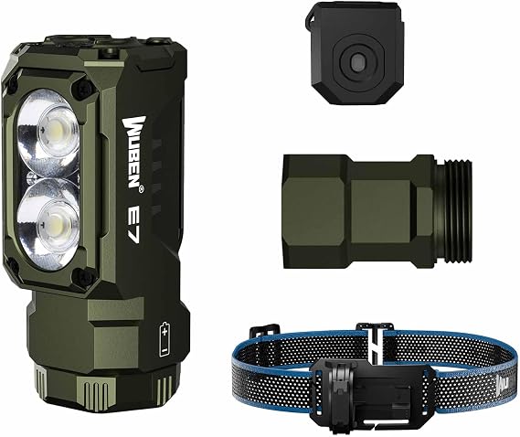 Wuben E7 1800 ルーメン 充電式ミニ懐中電灯+懐中電灯バッテリー延長チューブ+コントロールセンサー+ヘッドランプブラケットとファブリックストラップ