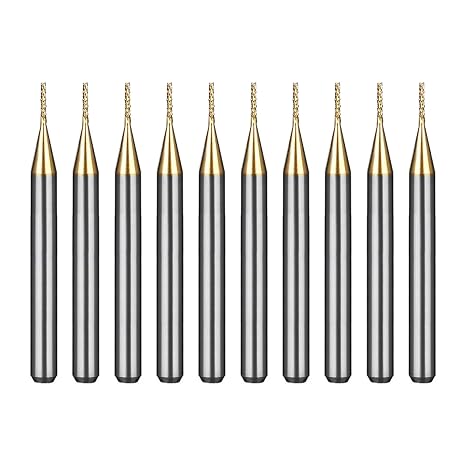Tools 10Pcs 0.6mm TiN Coating Solid Carbide End Mill Engraving Milling Cutter CNC Router Bits for PCB Machine, 1/8" Shank 1BOX