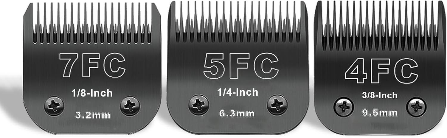7FC5FC4FC Black Detachable Pet Dog Grooming Clipper Stainless Steel Blades Set,Compatible with Andis,Oster A5,Wahl KM10 Series Clippers,3 Pack