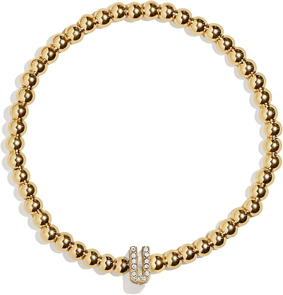 BaubleBar Pavé イニシャル ピサ ストレッチ ブレスレット - パーソナライズ 金メッキ キラキラ ジュエリー 女性用 - 縦型 パヴェ イニシャル