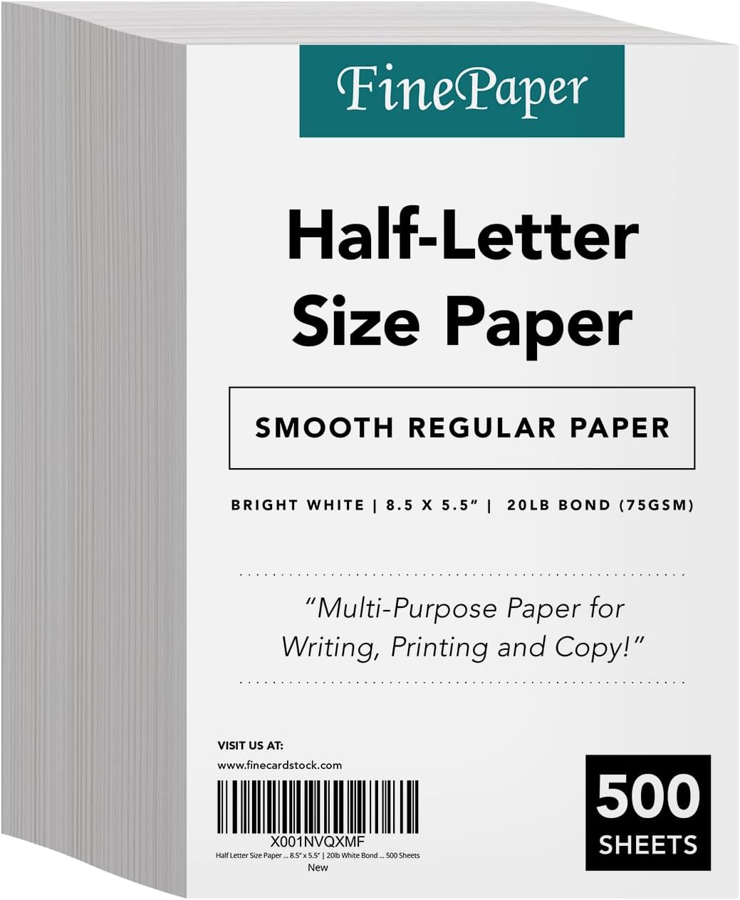 S Superfine Printing 5 12" X 8 12" Half Letter Size Paper 20Lb 500 Sheets