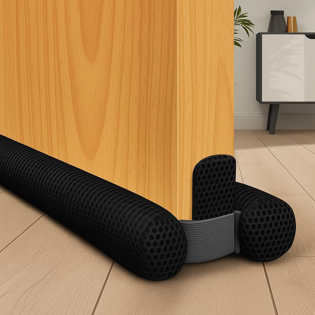 okavango Double Sided Under Door Insulation Sponge, Under Door Wind Preventer, Adjustable, Cold Proof, Dustproof, Threshold Underlayment Black