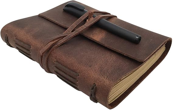CooLeathor Leather Journal Lined Notebook, Handmade Genuine Leather Bound Daily A5 Notepad for Men &amp; Women 240 Kraft Pages, Gift for Art Sketchbook, Travel Journal to Write in