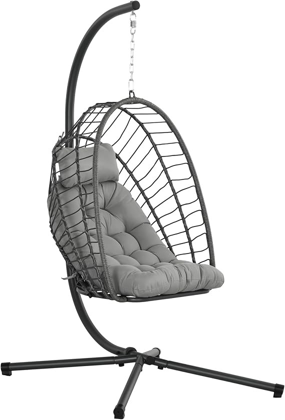 Outsunny PE Hanging Swing Chair w/Thick Cushion, Patio Hanging Chair, Grey.
