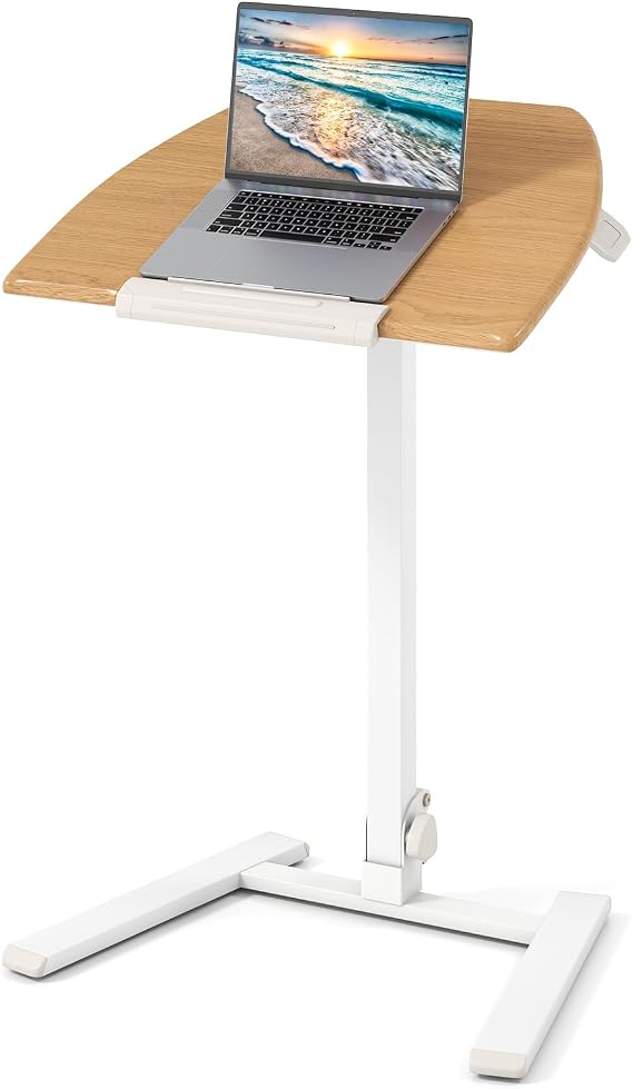 COSTWAY Height Adjustable Standing Desk, Mobile Sit Stand Computer Desk with Tilting Desktop and Wheels, Podium Stand PC Laptop Table Study Writing Workstation (Natural, 65 x 50 x 75-109 cm)