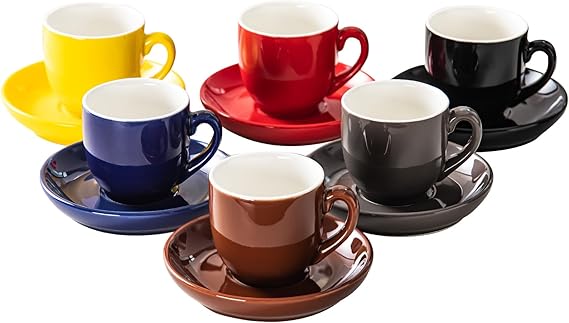 Espresso Cups with Saucers Set of 6 5oz Colorful Coffee Cup Set Ceramic Tea Cup with Handle Espresso Cups Set
