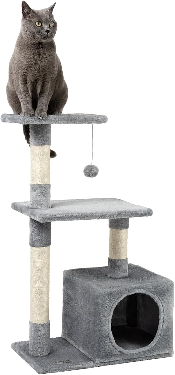 Lionto Cat Tree Scratching Post 3 Levels, 85 cm, Light Grey