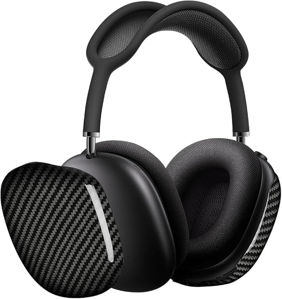 MONOCARBON Carbon Fiber Case for AirPods Max, Genuine Carbon Fiber Case with Apple Headphone Covers - Ultra Protective, Glossy Black