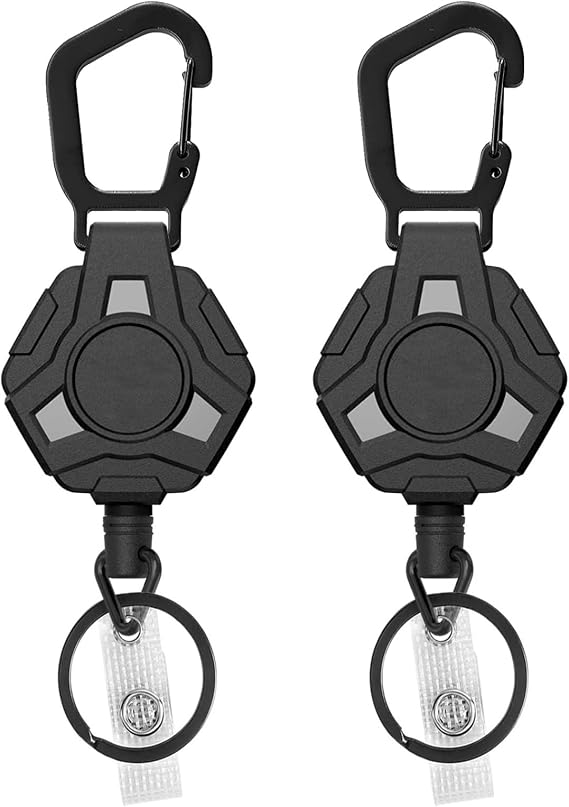 2 Pack Retractable Keychain with 31.8" Steel Cord, Heavy Duty Carabiner Clip, Lanyard Retractable ID Badge Reel for Work Keys Passes Tools (Black)