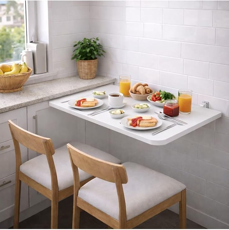 Açılır Kapanır Çalışma Masası Mutfak Masası Katlanır Duvar Masası BEYAZ 45x100