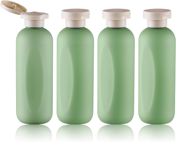 7.5oz Kapaklı Şampuan Şişesi, Boş Plastik Sıkma Şişeleri, 4 Adet Seyahat Losyonu Kabı (200ml, Yeşil)