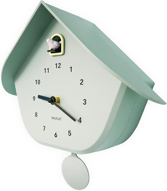 WALPLUS Modern Cuckoo Clocks for Wall Hourly Chiming Coo Coo Clock Volume Adjustable Cookoo Clock Removable Pendulum Christmas Cuckoo Gift Minty Green Pastel Interior Decoration