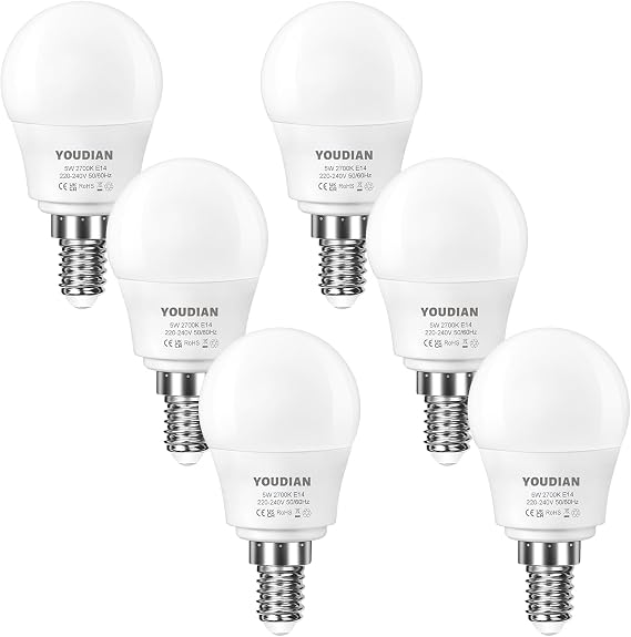YOUDIAN E14 LED Light Bulb,Warm White 2700K,Small Screw Bulb,Pack of 6 [Energy Class G]