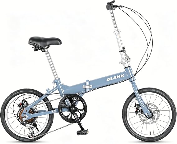 16 Inch Folding Bike, Lightweight Mini City Bicycle with 6 Speed, Thick-Walled Tube Frame Made of Carbon Steel, Suitable for Outdoor Riding Adults Blue,16in