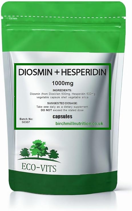ECO-VITS Diosmin & Hesperidin (1000mg) 120 Capsules, Recyclable Packaging, Sealed Pouch, Natural Flavonoid Complex for Circulatory Support & Daily Wellness