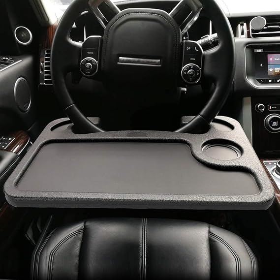 Multi-function Portable Car Steering Wheel Desk Table, Steering Wheel Double-sided Trays, Laptop Stand Table Holder Fits Most Vehicles Steering Wheels for Travels (Black)