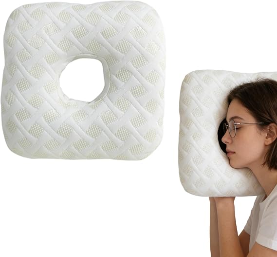 Hocklliy Ear Piercing Pillow for Side Sleepers with Hole for Ear Pain Relief Sleeping Pressure Pain, Cooling and Breath Guard Pillow