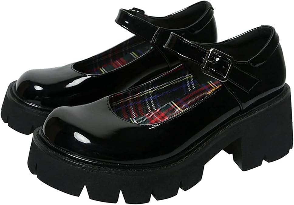 Women Chunky Platform Mary Jane Shoes Retro Buckle Strap Round Toe Flats Shallow Mouth Japanese Sweet Lolita Princess Shoes