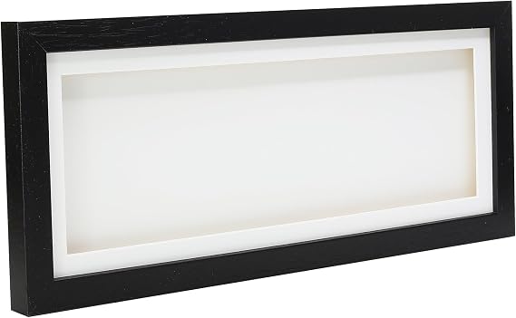 24x12" Black Solid Wood 3D Deep Box Picture Frame Display Memory Box With White Mount For Medals Memorabilia Flowers etc