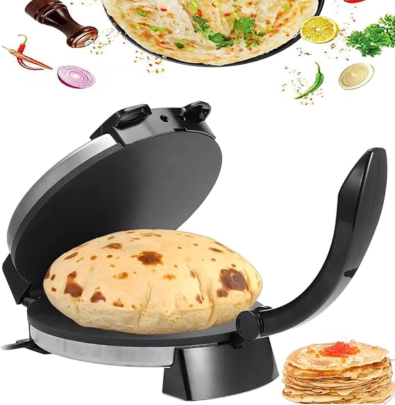 1500W Electric Roti Maker, 10" Non-Stick Roti Prestolier Maker, Flat Bread and Chapati Maker Machine, Anti-Scald Handle and Indicator Light, Adjustable Pancake Crepe Temperature