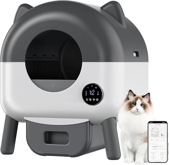 Large Cat Toilet For Multiple Cats With Trash Bag, Smart Litter Box Anti-Pinch Smart Robot, 66L Automatic Litter Box Safety Sensors App Control, Self Cleaning Cat Litter Tray