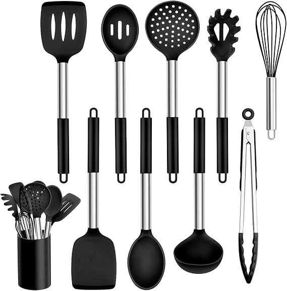 Homikit 10 Stück Silikon Küchenhelfer Set Schwarz Küchenutensilien Set
