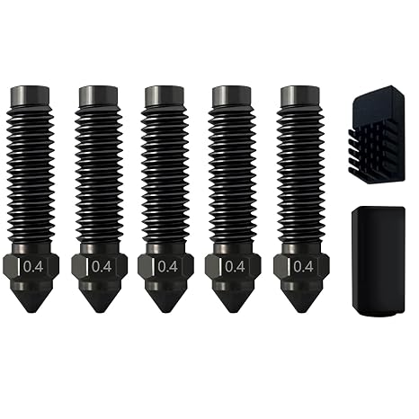 Elegoo Centauri Carbon 3D Printer Hardened Steel 0.4mm Nozzle Kit 5 Pack High Temperature Wear Resistant Extruder Hot End Replacement Accessories with Extra Silicone Socks and Nozzle Wiper