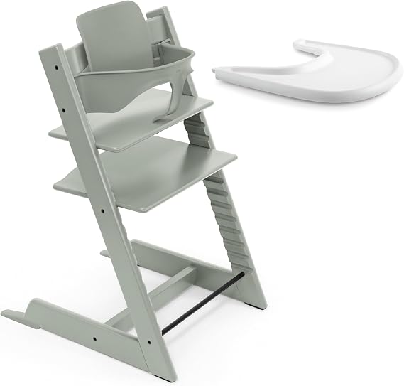 Stokke Tripp Trapp Wooden High Chair (Glacier Green), Baby Set, White Tray