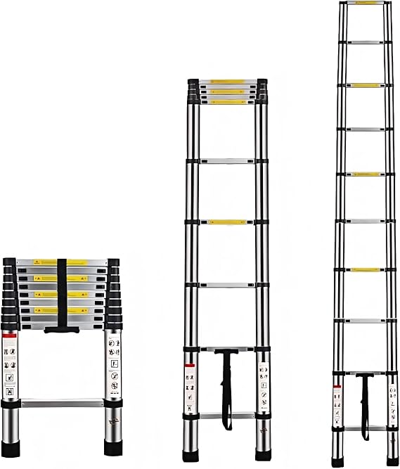Multibao 2.9m 9.5Ft Telescopic Ladder Telescoping Loft Ladder Multi-Purpose Aluminium Extension Extendable Step Folding 330 pound/150 kg Capacity 10 Steps