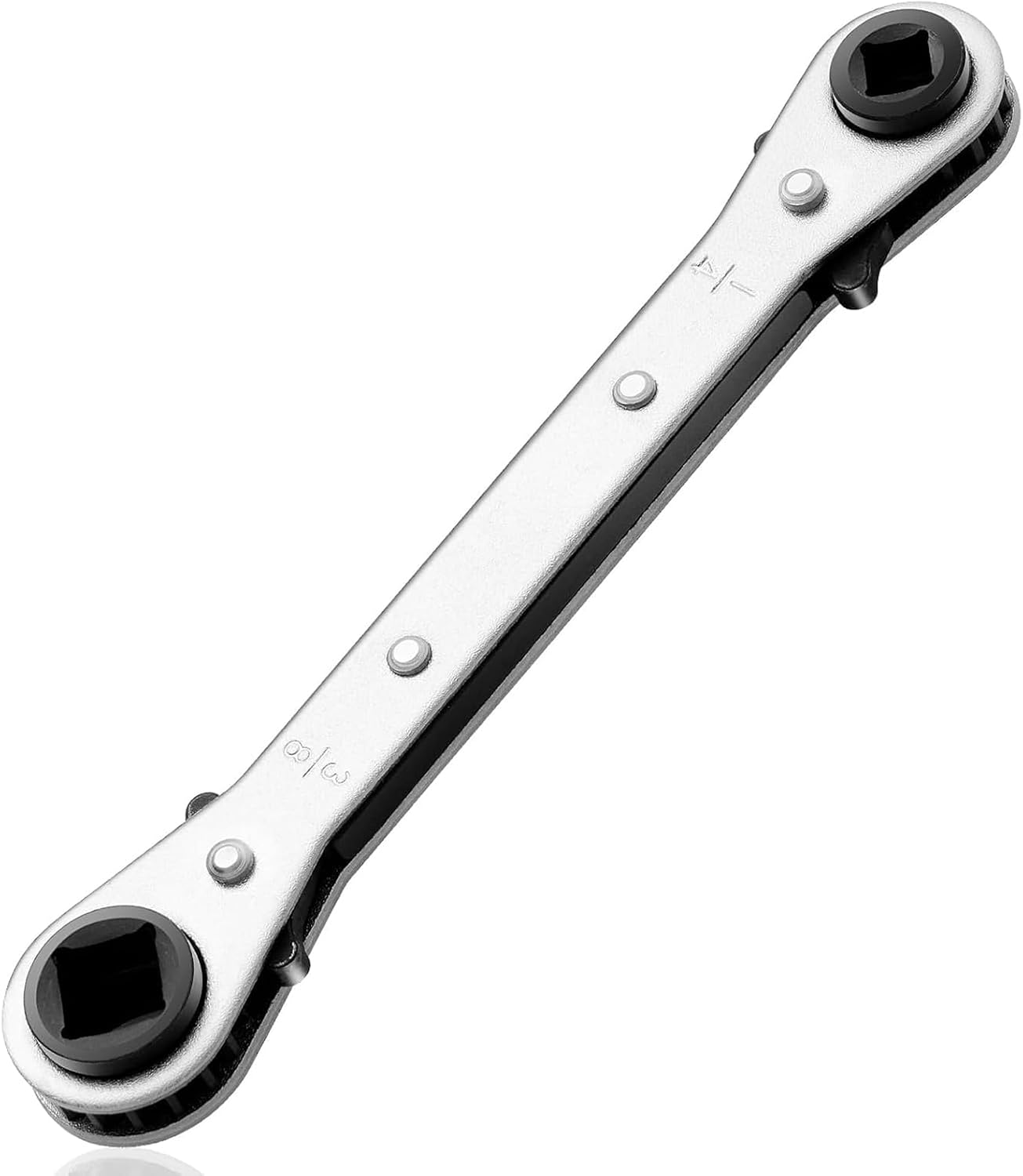 Ratchet Spanner,HVAC Service Wrench Tools,Quad Ratchet Spanner with 4 Sizes 3/8'' 1/4'' 5/16'' 3/16'',Quad Spanner,Air Ratchet, Air Valve Wrench,for Air Conditioning & Refrigeration Equipment Repair