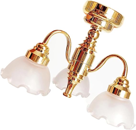 1/12 Scale Three Head Ceiling Lamp Miniature Dollhouses Chandelier Lamp for Living Room Display Landscape Accessories Miniature Scene Lighting