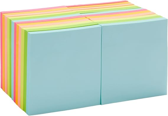 Amazon Basics Regular Sticky Notes, 24 Pads, Self-Sticky Note Pads, Assorted Colours, 7.6 x 7.6 cm
