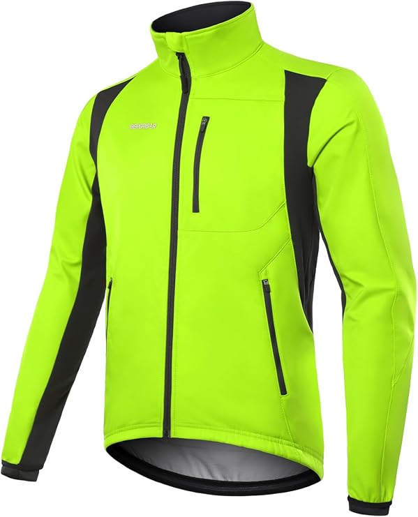 BERGRISAR Winter Thermal Cycling Jacket Mens Bike Bicycle Jacket Waterproof Windproof Fleece Windbreaker with 6 Pockets
