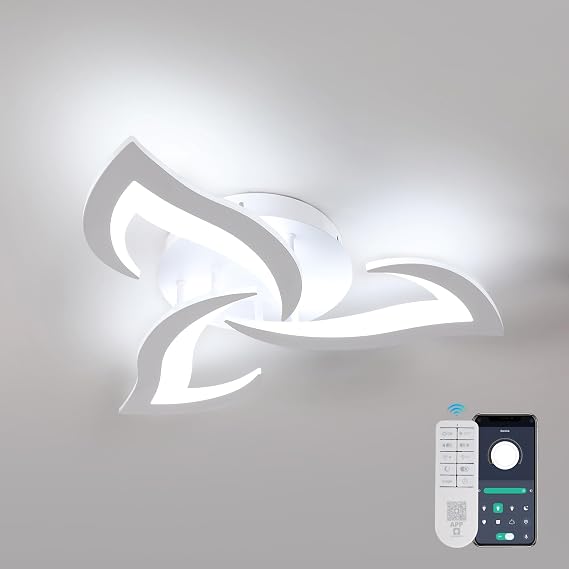 Dorlink LED Ceiling Light Dimmable, 36W 3240LM Modern Design Ceiling Lighting with Remote Control and APP,Acrylic White Flower Fittings Ceilings 3000K-6500K for Bedroom, Kitchen, Dining Room [Energy Class E]
